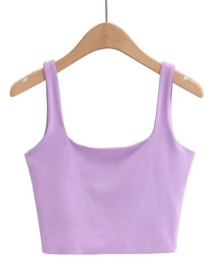 Women's Solid Colour Sleeveless Scoop Neck Crop Vest Tops