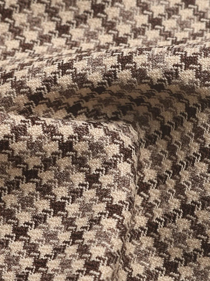 Women's Beige Brown Houndstooth Lapel Collar Long Sleeve Blazer