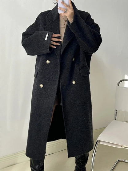 Women's Double Breasted Long Wool Coat