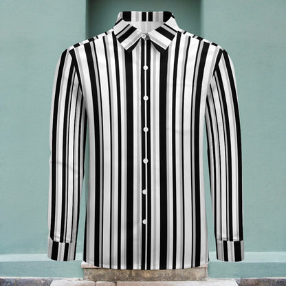 Men's Monochrome Stripe Print Shirt Long Sleeves Button Front Collar One Pocket Casual Dress Smart Shirt All Sizes