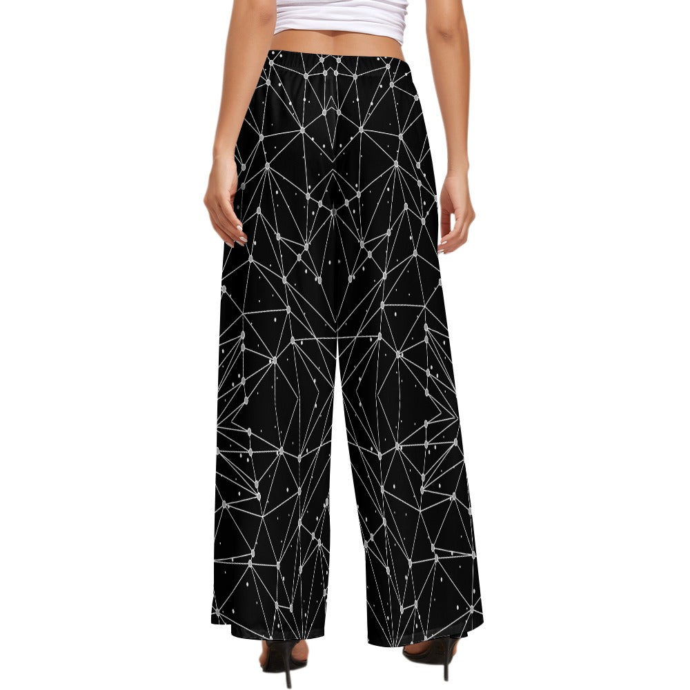 Women's Black Geometric Print Wide Leg Trousers