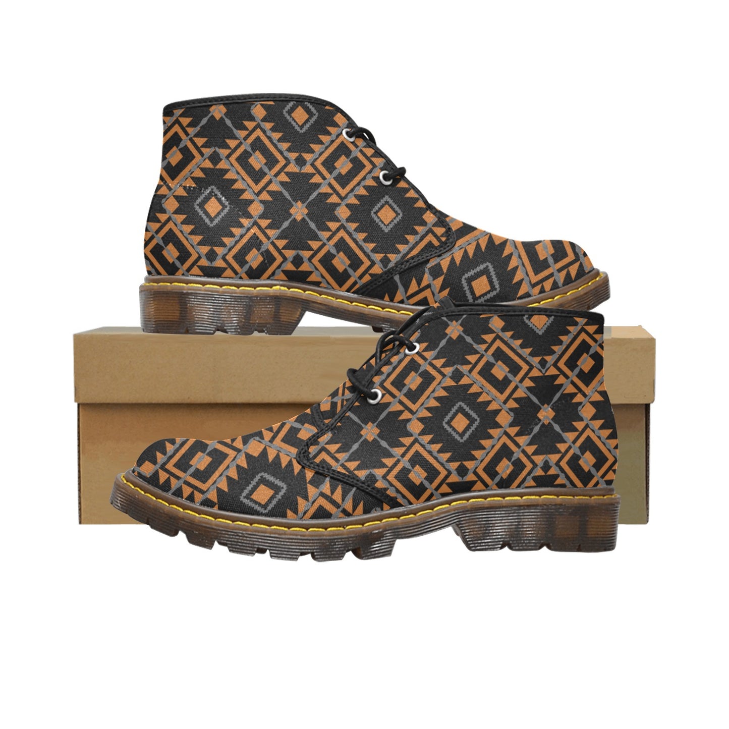 Women's Brown Geometric Canvas Chukka Ankle Boots