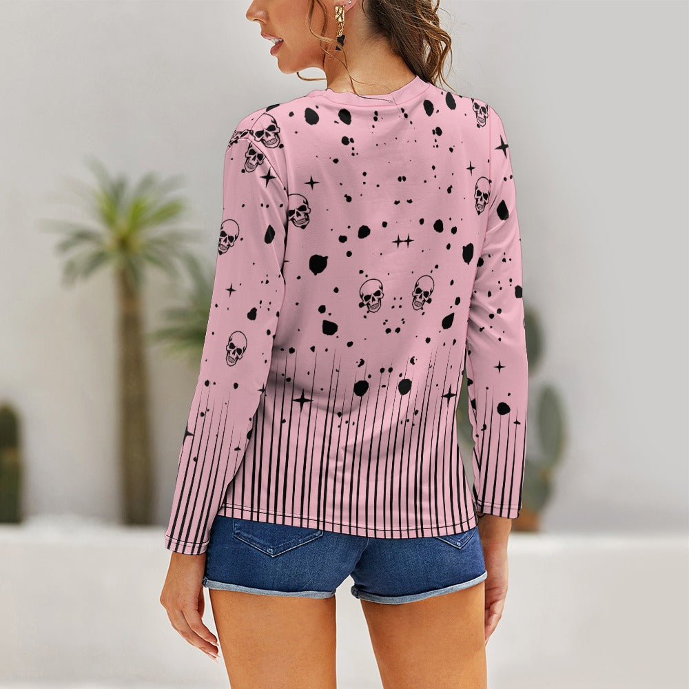 Women's Skull And Spot Print Long Sleeve Round Neck Casual Fashion Blouse Top Shirt T-shirt