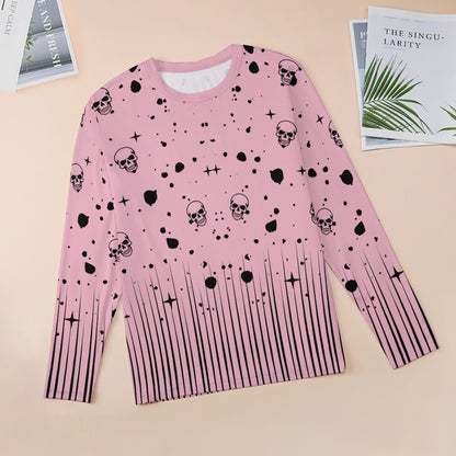 Women's Skull And Spot Print Long Sleeve Round Neck Casual Fashion Blouse Top Shirt T-shirt