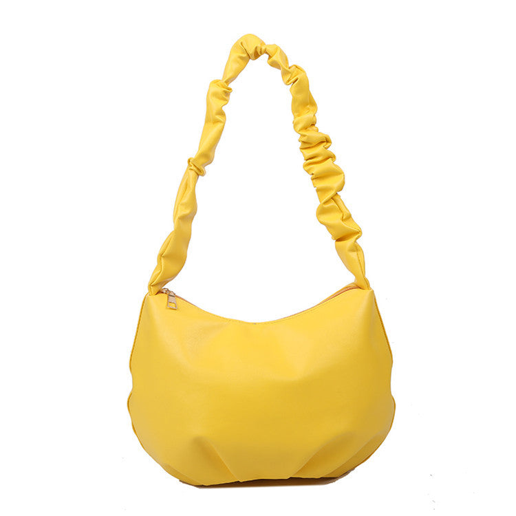 Women's Solid Colour Ruffle Handle Shoulder PU Leather Bag