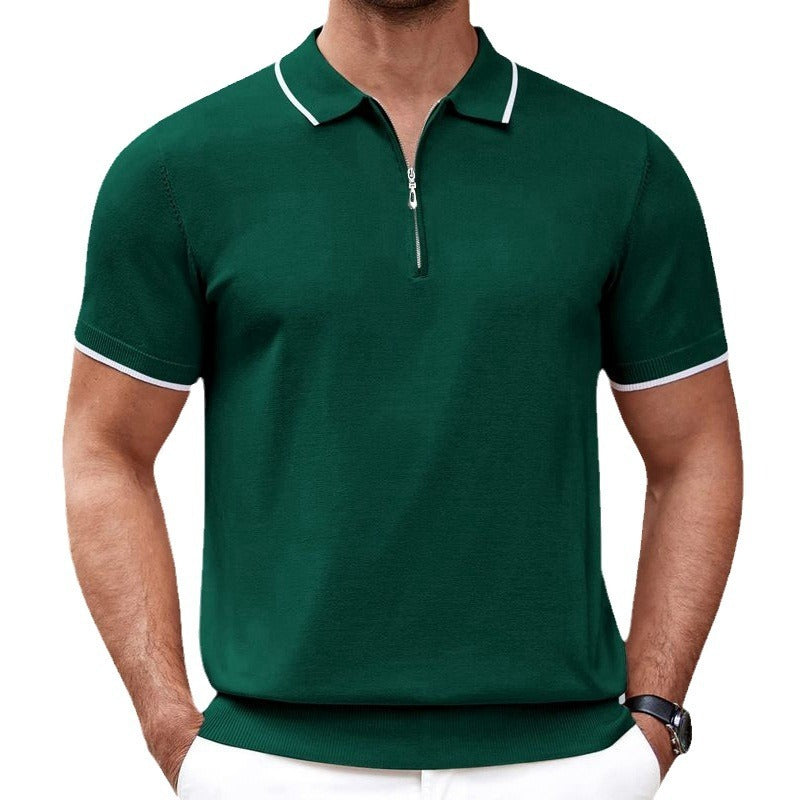 Men's Polo Shirt Zipper Collar Short Sleeve Casual T-shirt