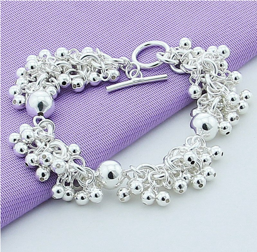 Women's Grape Bead Bracelet T-Bar Clasp Silver Plated Jewellery