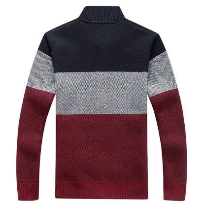 Men's Block Colour Thick Knitted Soft  Lined Zipper Cardigan Jacket Outwear Streetwear Autumn Fashion