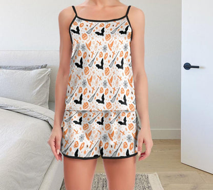 Women's Halloween Print 2pcs Pyjamas Camisole Top and Shorts Sleepwear Loungewear Homeware Set