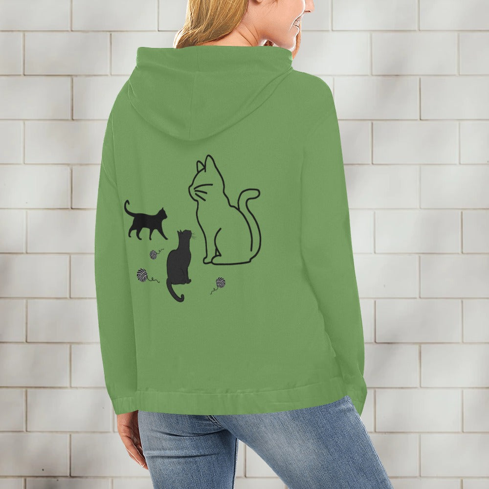 Unisex Cat Graphic Front and Back Print Cartoon Sweater Hoodie