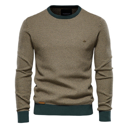 Men's Knitted Sweater Cotton Long Sleeve Round Neck Ribbed Cuff Hem Pullover Jumper