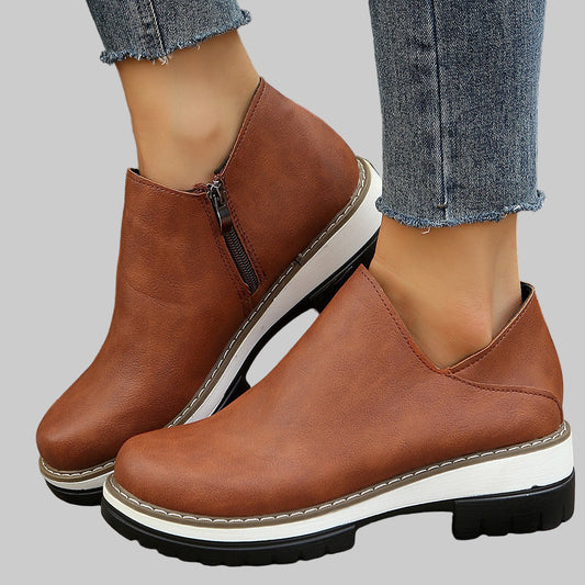 Women's Faux Leather Round Toe Ankle Boots