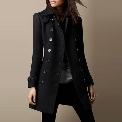 Women's Coat Double Breasted Long Sleeved Button Front Collar Jacket