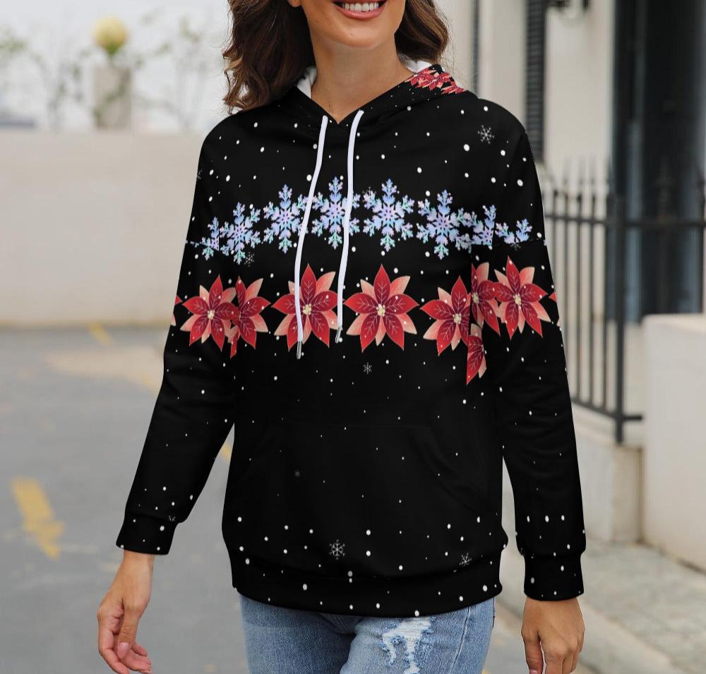 Women's Christmas Snowflake Flower Dropped Sleeve Hoodie