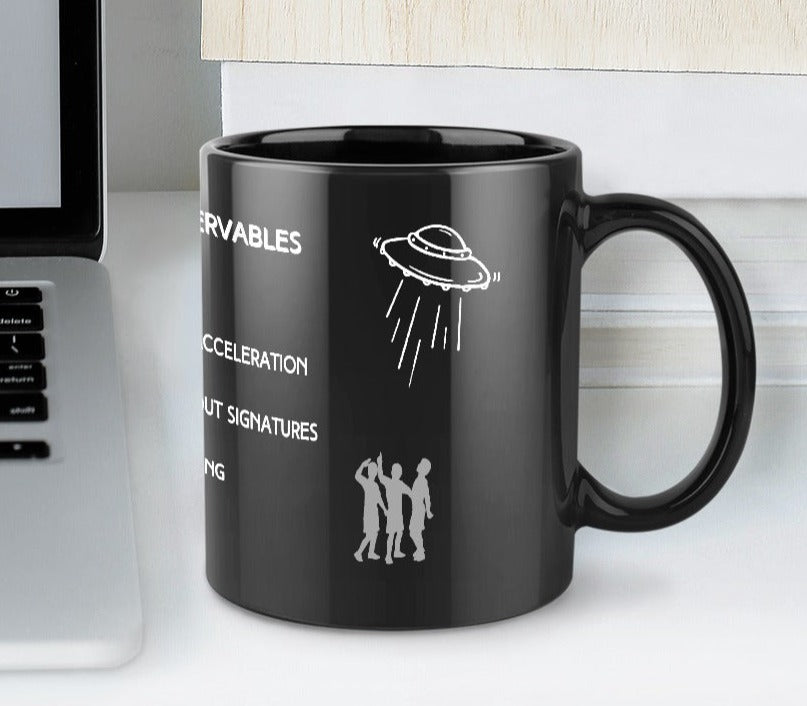 UFO UAP The 5 Observables Letter Print Black Ceramic Wrap Mug 11oz