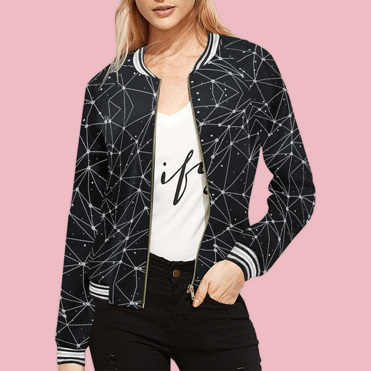 Women's Black Geometric Print Bomber Jacket