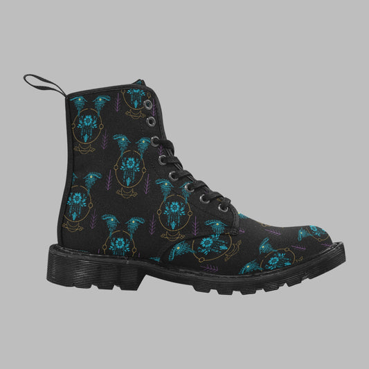 Women's Tribal Eyes Print Lace Up Canvas Doc Style Boots