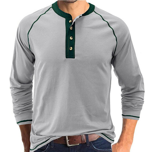 Men's Colour Contrast Cotton Long Sleeve T-Shirt