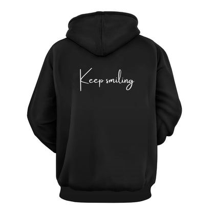 Plus Size Unisex Front and Back Letter Print Keep Smiling Sweatshirt Long Sleeve Drawstring Pocket Hoodie Top