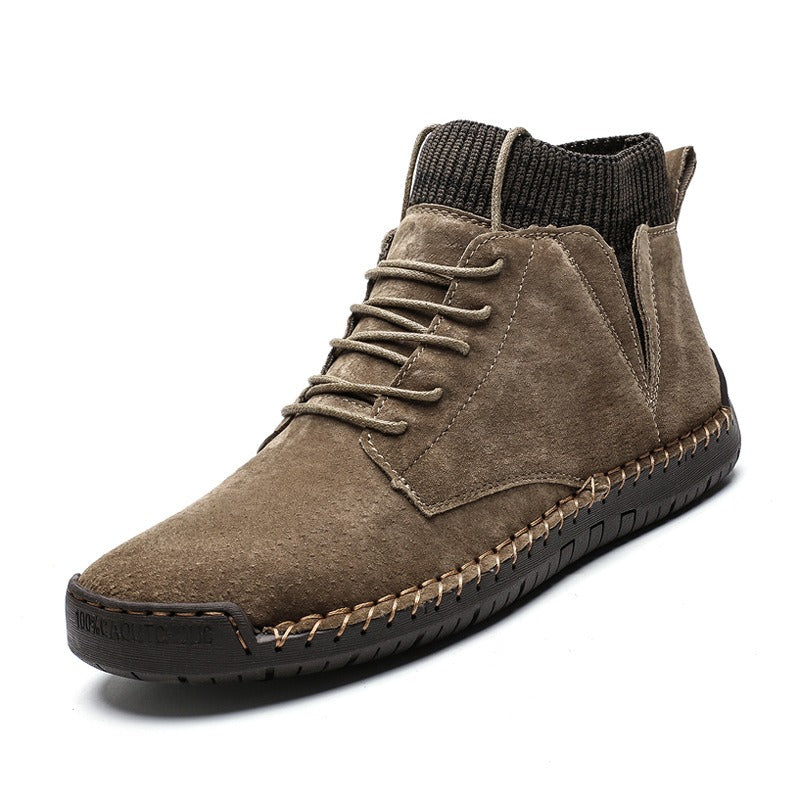 Men's Mid-Top Cotton Boots Pull On Lace Detail Front Shoes