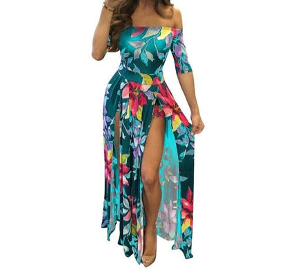 Women's Plus Size Floral Print Romper Jumpsuit With Skirt Overlay Bardot Short Sleeve Fitted Split Thigh Outfit