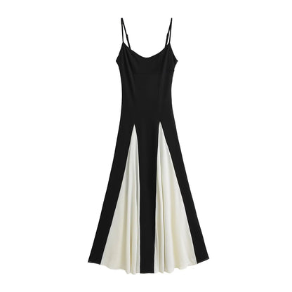 Women's Monochrome Cami Strap Midi Flare Dress
