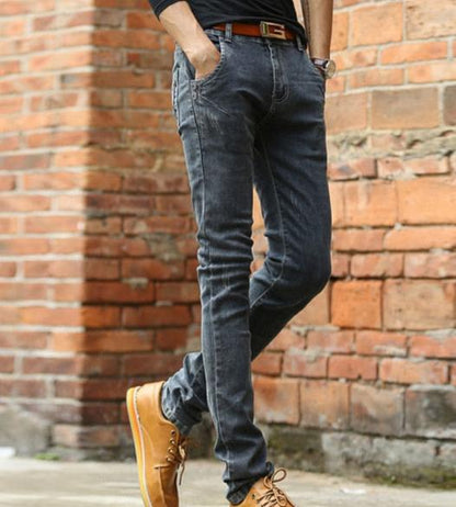 Men's Slim Fit Denim Blue Jeans Straight Leg High Quality Trousers Retro Style