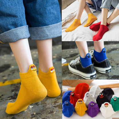 Unisex Cotton Ankle Socks Happy Funny Face 5 Pairs