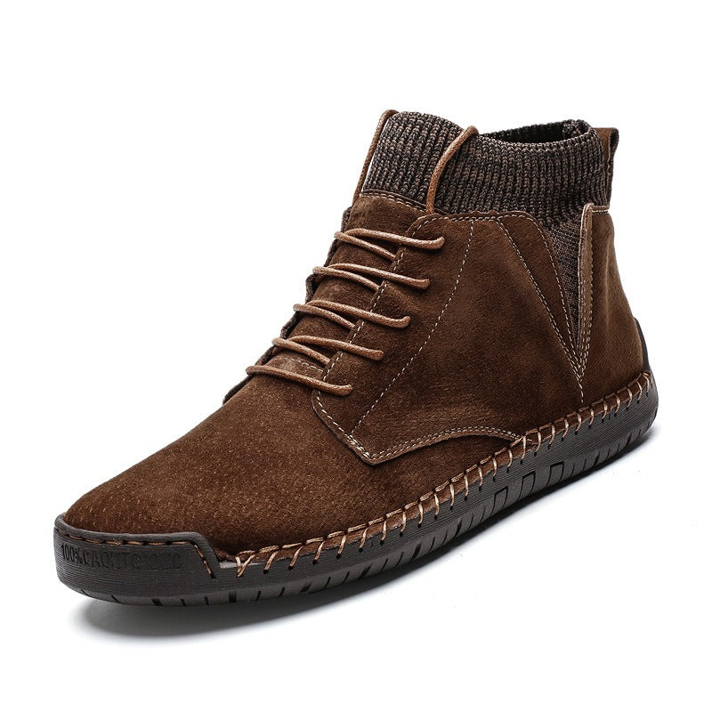 Men's Mid-Top Cotton Boots Pull On Lace Detail Front Shoes