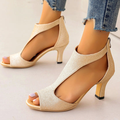 Women's Faux Suede Peep Toe Low Heel Shoes