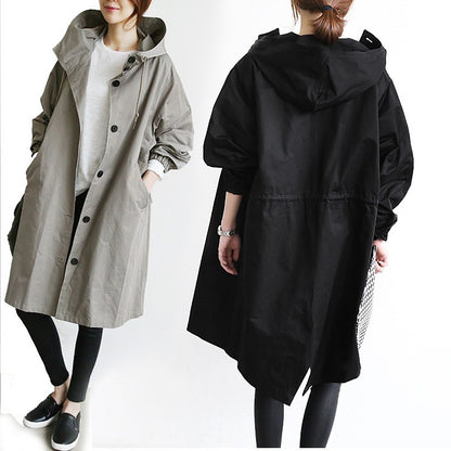 Women's Oversized Hooded Jacket Button Front with Pockets Raincoat