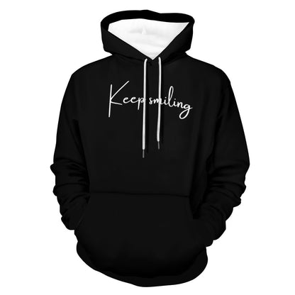 Plus Size Unisex Front and Back Letter Print Keep Smiling Sweatshirt Long Sleeve Drawstring Pocket Hoodie Top