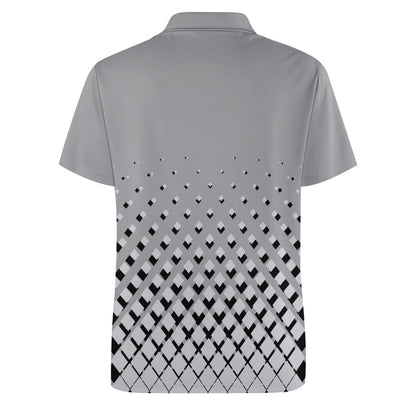 Men's Plus Size Monochrome Square Print Polo Shirt Button Collar Short Sleeve T-shirt Fashion Top All Sizes