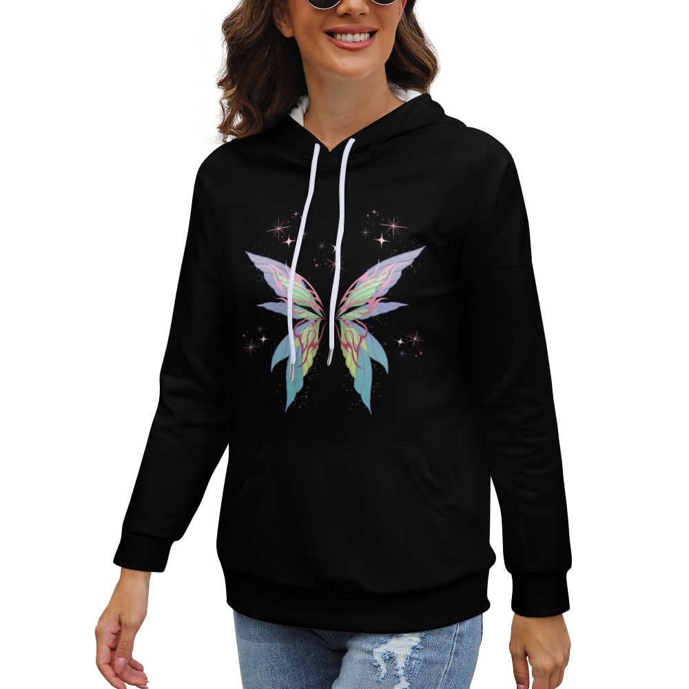 Women's Butterfly Print Dropped Sleeve Hoodie