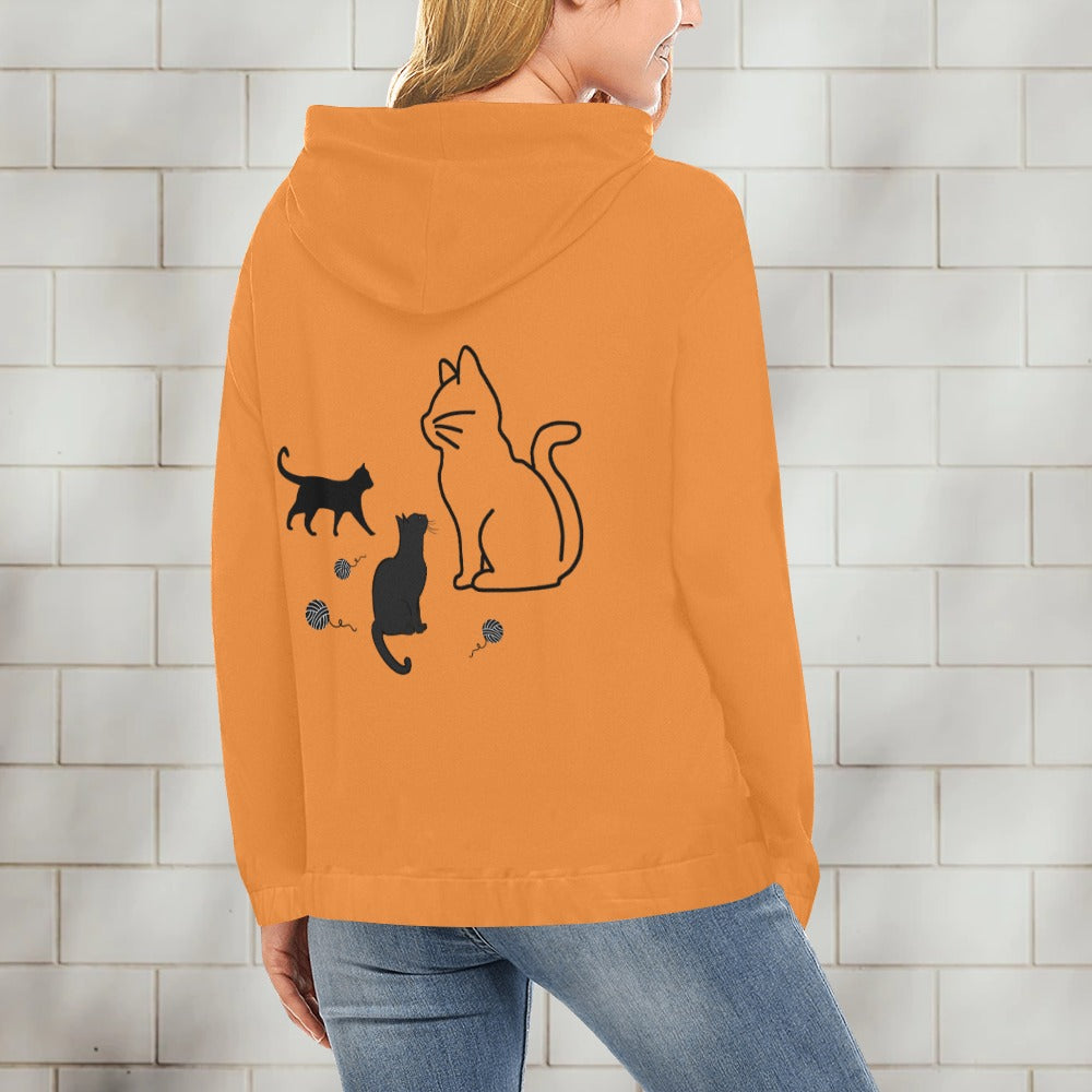 Unisex Cat Graphic Front and Back Print Cartoon Sweater Hoodie