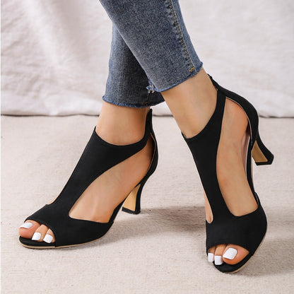 Women's Faux Suede Peep Toe Low Heel Shoes