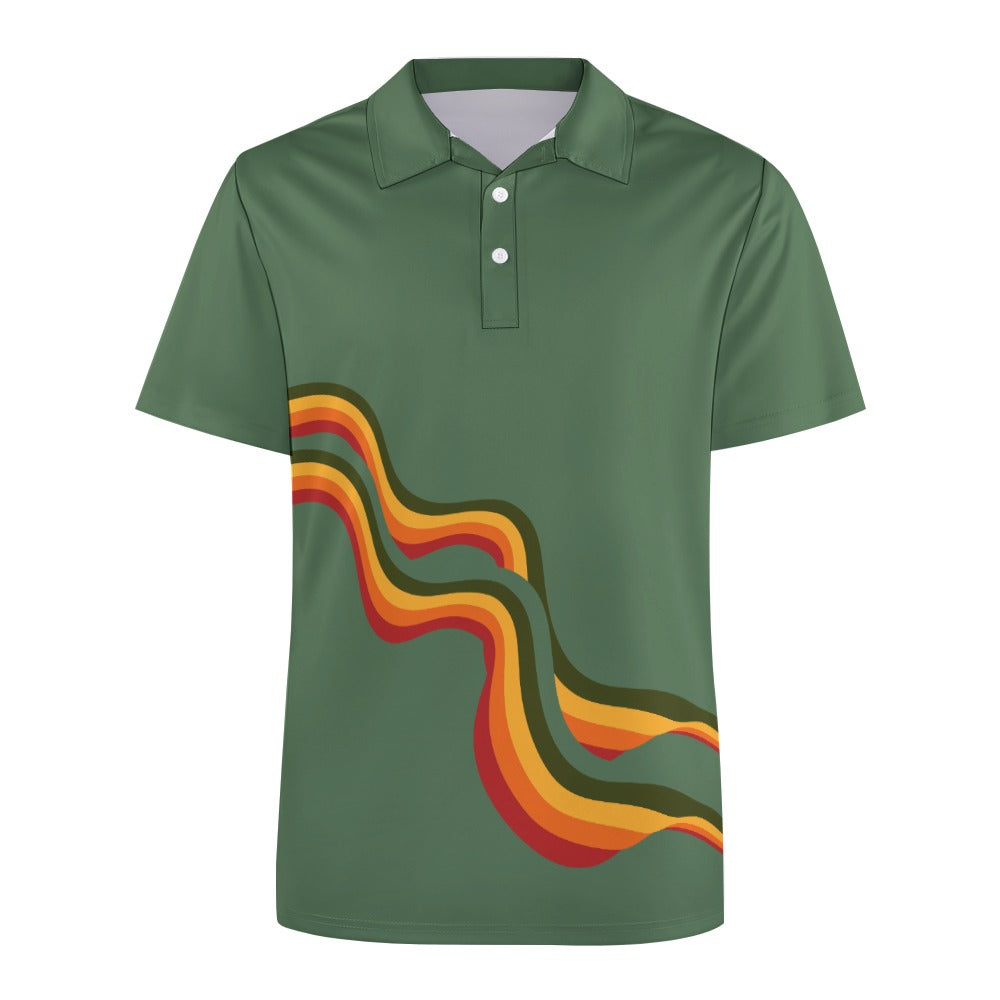 Men's Retro Print Polo Shirt Plus Size Button Collar Short Sleeve T-shirt