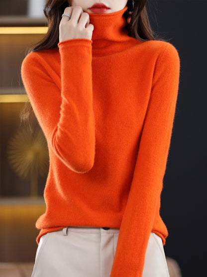 Women's Solid Colour Wool Sweater High Lapel Neck Long Sleeve Warm Cosy Jumper Top