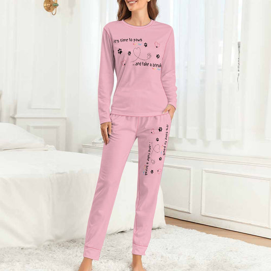 Plus Size Women's Two Piece Loungewear Set Dog Pet Paws Letter Print Pyjamas Long Sleeve Round Neck Cuff Ankle