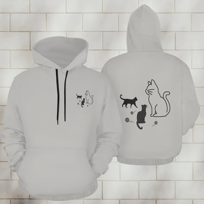 Unisex Cat Graphic Front and Back Print Cartoon Sweater Hoodie