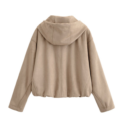 Women's Faux Suede Hooded Jacket