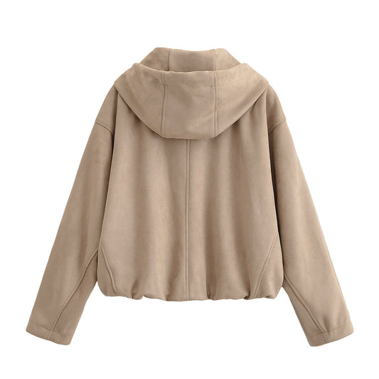 Women's Faux Suede Hooded Jacket