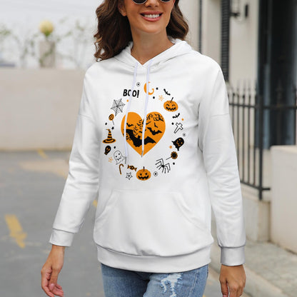 Taboo Tide Women's Pumpkin Bat Ghost Halloween Print Dropped Shoulder Hoodie Long Sleeve Front Pocket Drawstring Hooded Sweater