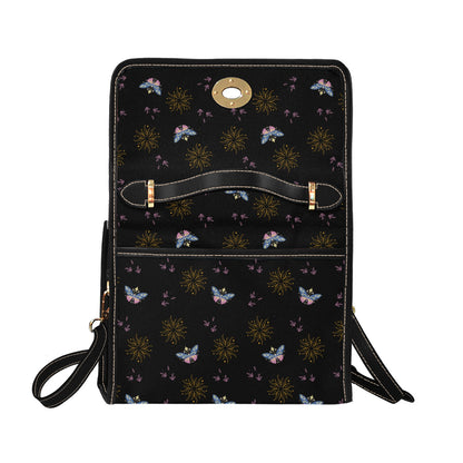 Women's Butterfly Sun Print Black Handbag With Shoulder Strap