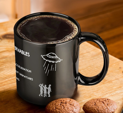 UFO UAP The 5 Observables Letter Print Black Ceramic Wrap Mug 11oz