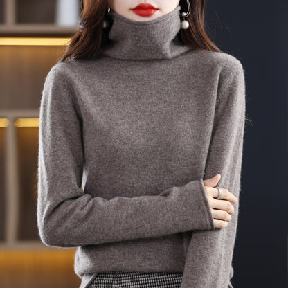 Women's Solid Colour Wool Sweater High Lapel Neck Long Sleeve Warm Cosy Jumper Top