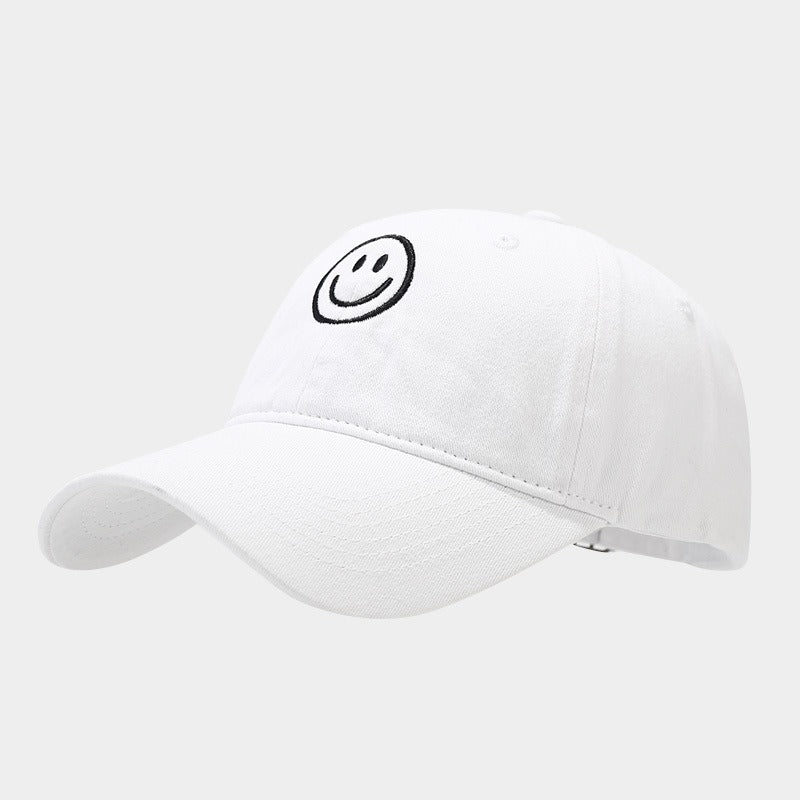 Unisex Embroidered Smiling Face Vintage Streetwear Look Soft Top Cap Cotton Duck Tongue Baseball Sunshade Hat