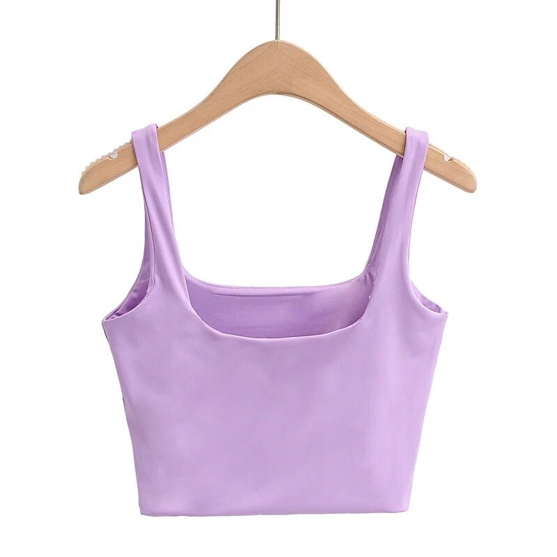 Women's Solid Colour Sleeveless Scoop Neck Crop Vest Tops