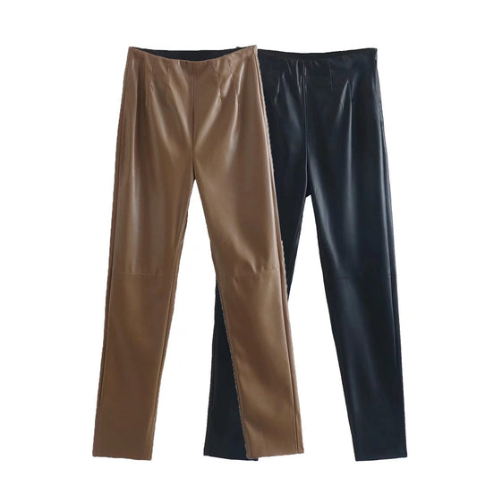 Women's PU Leather Pencil Trousers