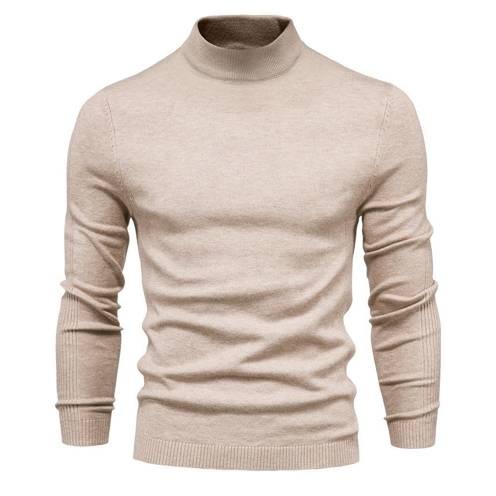 Men's Solid Colour Thickened Thermal Sweater Knitted Long Sleeve Medium Neck Slim Fit Jumper